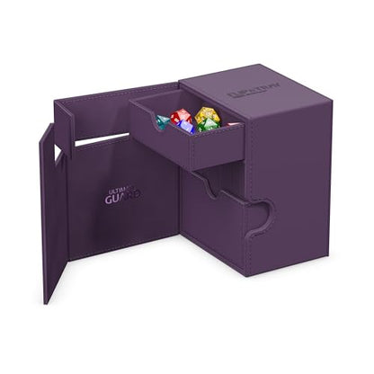 Ultimate Guard Flip'n'Tray 133+, Deck Case for 133 Double-Sleeved TCG Cards + Dice Tray, Purple, Independent Magnetic Closure & Microfiber Inner Lining - color: Purple, size: 133+