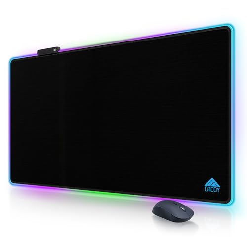 Cacoy 43"x24" RGB Large Gaming Mouse Pad, LED Extended Desk Mousepad, Black | XXL RGB Keyboard Mouse Mat with 9 Light Modes Optimized Special-Textured Surface & Non-Slip Rubber Base for Speed and Control - color: Rgb, size: 43" x 24"