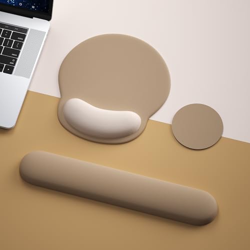 Mouse Pad with Keyboard Wrist Rest,Ergonomic Mouse Pad Wrist Support PU Base with Coaster,Mousepad with Nonslip Base for Computer Laptop Keyboard Home&Office - color: I-Beige