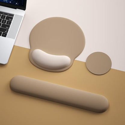 Mouse Pad with Keyboard Wrist Rest,Ergonomic Mouse Pad Wrist Support PU Base with Coaster,Mousepad with Nonslip Base for Computer Laptop Keyboard Home&Office - color: I-Beige