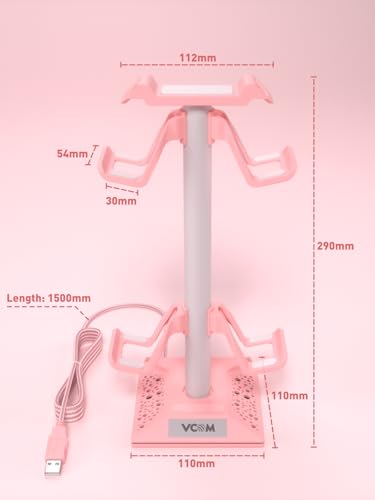VCOM RGB Gaming Headphones Stand with 2 USB Ports, Pink Headset Stand with 10 Light Modes and Non-Slip Rubber, Suitable for PC Desk Accessories Gamers Gift(Pink) - color: Pink