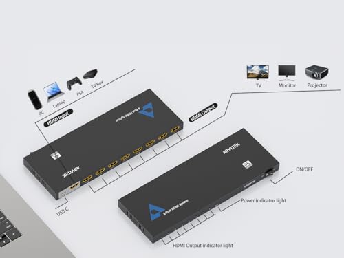 HDMI Splitter 1 in 8 Out, Arvitek 1x8 HDMI Splitter for HDTV TV Monitor, 4K@30Hz, Mirror 1 Source to 8 Displays Simultaneously, (Mirror Only) - size: 1x8