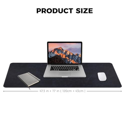 CHEERYGOO Faux Leather Desk Mat - Waterproof Mouse Pad, Non-Slip PU Leather Blotter, Writing Surface for Office and Home 47"x17" XXL Dark Blue - color: Dark Blue, size: 47" x 17"