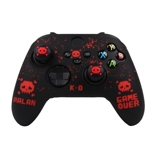 Pixelated Skull Controller Skin Compatible with Xbox Series X Wireless Controller, RALAN Protector Case， Customised Thumb Grips Cap - color: Pixelated Skull Black Red