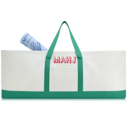 Mahjong Bag for Tiles and Racks Empty American Mahjong Tiles Carrying Tote 31.5 x 12 x 4 Inches Canvas Tile Games Accessories Gifts for Card Pushers Rack Mat Carrying (Case Only)(Green) - color: Green