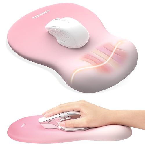 TECKNET Ergonomic Mouse Pad with Wrist Rest, Smooth Surface & Non-Slip Base | Memory Foam Mousepad with Wrist Support, Ergonomic Middle Concave for Laptop/PC, Pain Relief for Home Office Gaming, Pink - color: Gradient Pink