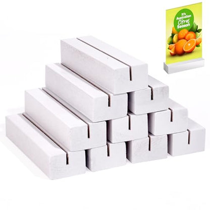 10Pcs Wooden Place Card Holders White, Wood Photo Card Holders for Weddings Banquets and Parties, Table Number Holder Stands, A6 Wood Menu Holder for Restaurants - size: 10 Pcs-White- Slots 2mm