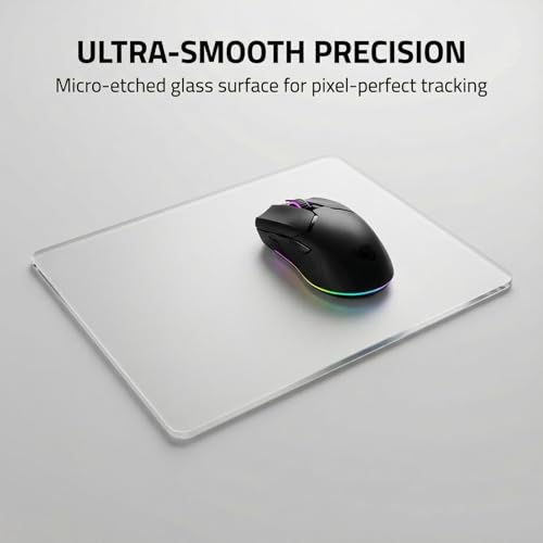 Glass Mouse Pad, 13.7x10.2 Inch Large Gaming Mousepad with Non-Slip Base, Special Glass Surface for Optimal Control, Clear Mouse Mat for Desk Computer Laptop Gamer Office Work - size: 13.7L x 10.2W inches
