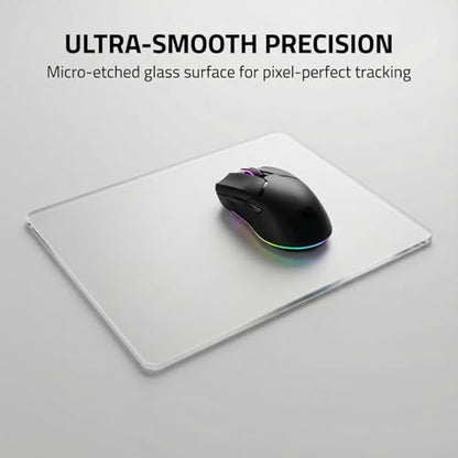 Glass Mouse Pad, 13.7x10.2 Inch Large Gaming Mousepad with Non-Slip Base, Special Glass Surface for Optimal Control, Clear Mouse Mat for Desk Computer Laptop Gamer Office Work - size: 13.7L x 10.2W inches