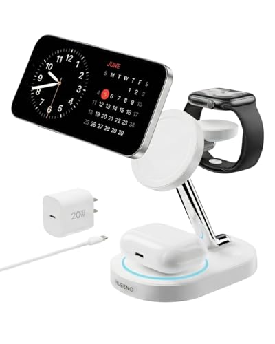 Magnetic Charging Station for iPhone 16/16 Pro/16 Pro Max, Wireless Charger Station for MagSafe iPhones, 3 in 1 Magnetic Charger Stand for iPhone 16/15/14/13/12 Series, Apple Watch & AirPods.(White) - color: White