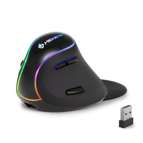 J-Tech Digital Ergonomic Mouse with Wireless Connection, Removable Palm Rest, Thumb Buttons, Rechargeable Battery, 800 DPI, Compatible with Windows and MAC OS - style: Wireless
