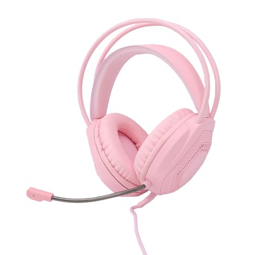 Wired Gaming Headset, 7.1 Surround Sound RGB Over Ear Headphones with Noise Cancelling Mic, 50mm Driver, Memory Foam Earpads for PC, Switch (Pink) - color: Pink