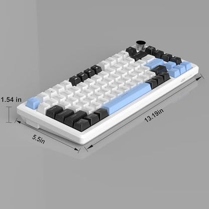 MageGee 75% Mechanical Gaming Keyboard, Compact Blue Backlit Wired Gaming Keyboards with Brown Switches, EVA Foam, Knob Control, STAR75 Portable NKRO PC Gaming Keyboard - White & Blue - color: White & Blue - Brown Switch