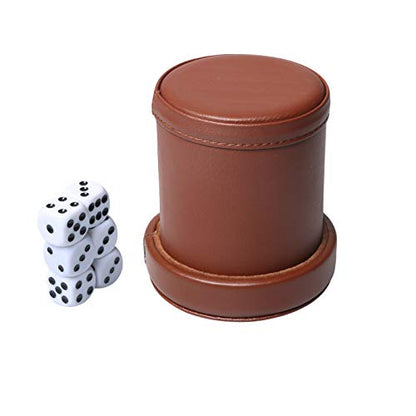 PU Leather Dice Cup Set with Lid Dark Brown Felt Lining Quiet Shaker Cup Includes 6 Dot Dice for Liars Dice Farkle Yahtzee Board Games, 1 Pack - color: Darkbrown