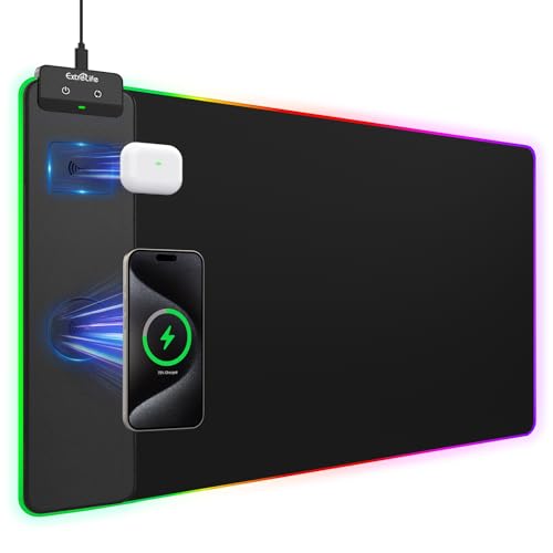 Wireless Charging Mouse Pad 15W, RGB Gaming Mouse Pad with Wireless Charger for iPhone/Airpods, 31.5"x15.7" XXL Large Desk Mat, 13 Light Modes, Magnetic Charging, Waterproof, Desk Pad for Gamer, Black - color: Black, size: Extended XX-Large