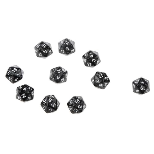 10PCS Polyhedral Dice - D20, 20mm Acrylic, 20 Sided Dice for RPG, MTG, DND, Table Games (Black) - color: Black