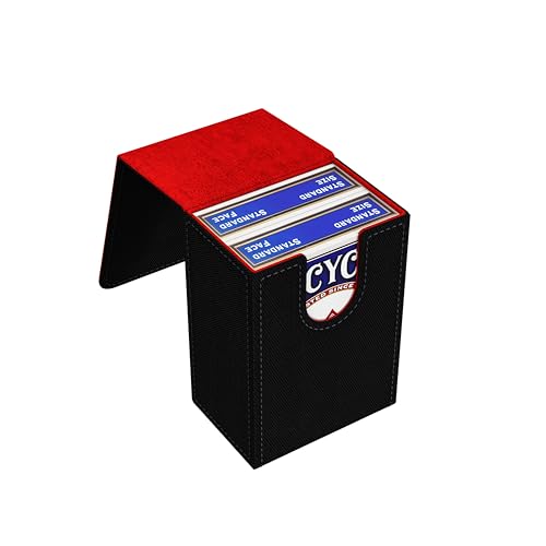 Double Decker Leather Poker Card Case - Holds Two Sets of Poker Size Cards - Premium Dual-Deck Holder with Stylish Design and Secure Closure (Black-Red) - color: Black-Red