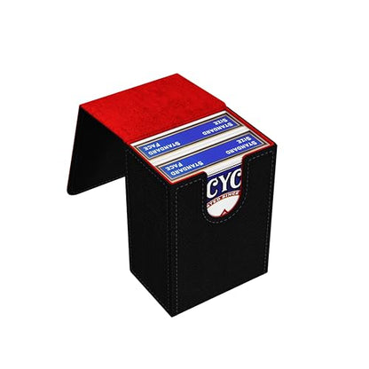 Double Decker Leather Poker Card Case - Holds Two Sets of Poker Size Cards - Premium Dual-Deck Holder with Stylish Design and Secure Closure (Black-Red) - color: Black-Red