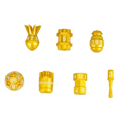 UDIXI Metal RPG Dice Set, 7PCS Bomb Polyhedral Metal Dice Set D&D Gold | Bomb Shape, Solid Metal, Leather Pouch Pakaging, Cool Design, for Dungeons and Dragons Role Playing Games Tabletop Game - color: Golden White
