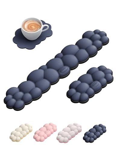 Vaydeer Cloud Keyboard Wrist Rest Set – Ergonomic Memory Foam Wrist Pad for Computer, Laptop & Gaming, Non-Slip Cute Desk Accessories for Office(Keyboard Rest + Mouse Rest + Coaster) - color: A4-dark Blue