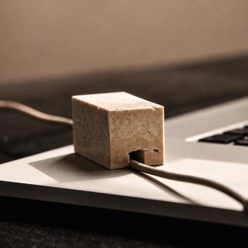 Travertine Cord Holder-Cable Organizer for Desktop, Nightstand | Natural Travertine Stone, Non-Slip Desk Cable Holder, Paperweight, Minimalist Desk Accessories