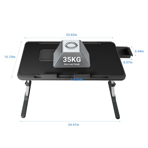 Adjustable Laptop Lap Desk with Cooling Fan USB Light for Adults 56 * 32cm,Black - color: Black+holder,56-32cm