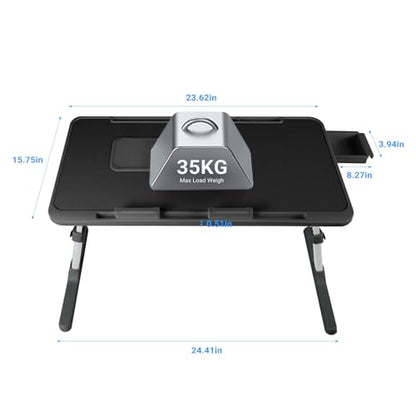 Adjustable Laptop Lap Desk with Cooling Fan USB Light for Adults 56 * 32cm,Black - color: Black+holder,56-32cm