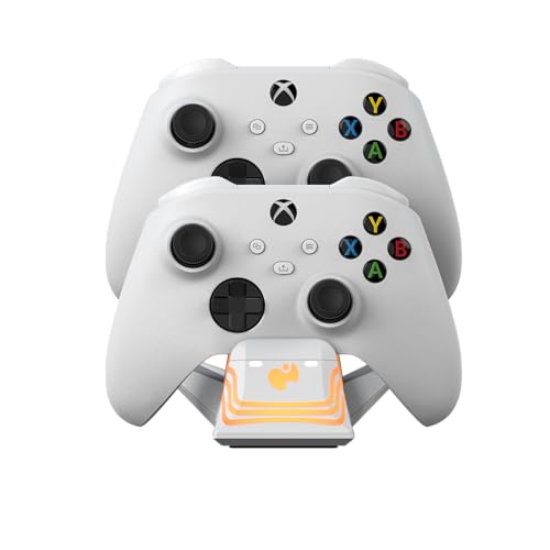 PDP Afterglow Wave Dual Charger for Xbox Series X|S, Xbox One Controllers | Customizable RGB Lighting, Charges 2 Controllers, Rechargeable 40-Hr Battery, Licensed for Xbox, White - color: White, style: Xbox
