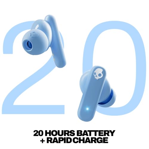 Skullcandy Smokin’ Buds Wireless Noise Isolating Earbuds - Preppy Blue | In-Ear Fit, Bluetooth, 20 Hours Battery, IPX4 Sweat and Water Resistant, Microphone for iPhone Android, Commuting, Studying - color: Preppy Blue