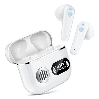 AI Translation Earbuds 198 Language Translator Earbuds Wireless Earbuds 2026 Sport Bluetooth Headphones Stereo Earphones with ENC Mic Wireless Earphones in Ear Earbuds with Dual LED Display（White） - color: off-white