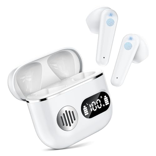 AI Translation Earbuds 198 Language Translator Earbuds Wireless Earbuds 2026 Sport Bluetooth Headphones Stereo Earphones with ENC Mic Wireless Earphones in Ear Earbuds with Dual LED Display（White） - color: off-white