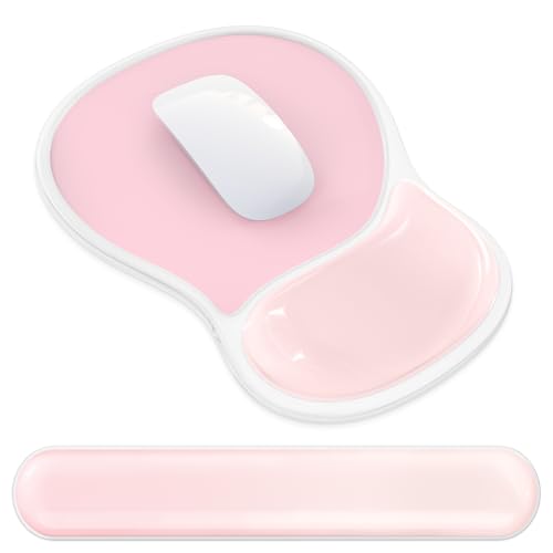 AKIT Ergonomic Gel Mouse Pad and Keyboard Wrist Rest, Non-Slip, Pink | Gel Wrist Support for Typing Comfort Non-slip Base Fits Standard Keyboards and Mice Reduces Fatigue During Long Work Sessions - color: Pink