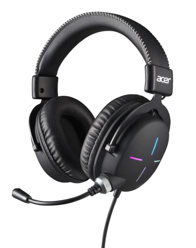 Acer Nitro Gaming Headset II: 50mm Drivers | Retractable Omni-Directional Noise-Canceling Microphone with On-Cable Controls | Over-Ear Design with RGB Lights, (Pack of 1) | 50mm drivers, retractable omni-directional noise canceling microphone, over-ear co