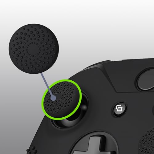 eXtremeRate PlayVital Soft Anti-Slip Silicone Controller Cover Skins Thumb Grips Caps Protective Case for Xbox One X/S Controller (Model 1708)- Black - color: Black