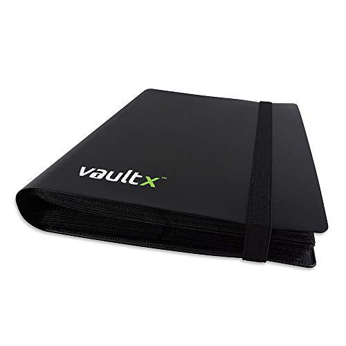 Vault X 4 Pocket Strap Trading Card Binder 160 Cards Side Loading (Black) | Holds 160 standard-size TCG cards in 20 side-loading 4-pocket pages. Padded, water-resistant cover. - color: Black