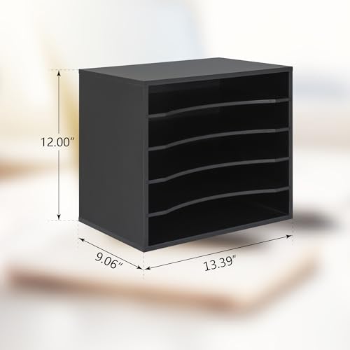 EMERIT 4-Tier Adjustable Paper Organizer, Large Capacity Book Shelf for Textbooks/Magazines/Office Files, Wooden Dividers, 7 lbs per Shelf, Black - color: 5 Tier-black