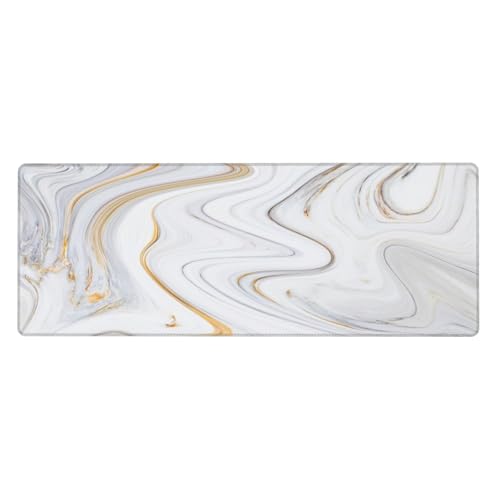 Large Mouse Pads for Desk, Extended Marble Gaming Mousepad for Women Office Gifts, Funny XL Big Stitched Waterproof Nonslip Computer Mats Deskmat for Keyboard, (Gold Grey Striped, 31.5 * 11.8 in) - color: Gold Grey Striped Marble