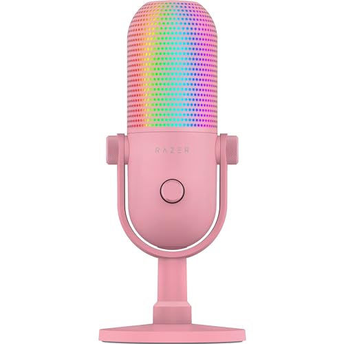 Razer Seiren V3 Chroma RGB, Stream & Game Reactive, USB Microphone, Pink | Tap-to-Mute Sensor, Condenser Mic, Digital Gain Limiter & Shock Absorber, Works with OBS, Discord, Zoom, Teams - color: Quartz Pink