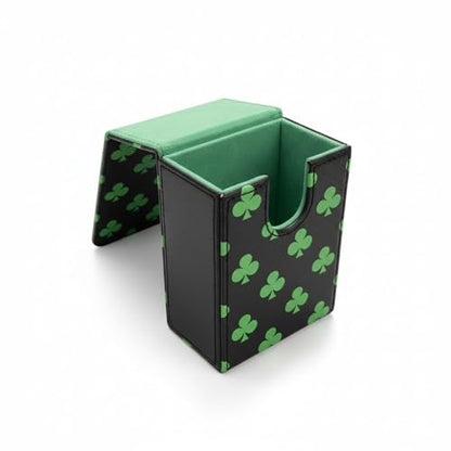 Double Decker Leather Poker Card Case - Holds Two Sets of Poker Size Cards - Premium Dual-Deck Holder with Stylish Design and Secure Closure (Green-Clubs) - color: Green-Clubs