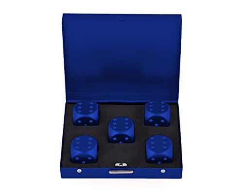 DS.DISTINCTIVE STYLE Aluminum Alloy Dice 5 Pieces 16mm Portable Metal Dices with Case 6 Sided Dice for Party Game - color: Blue, style: Square