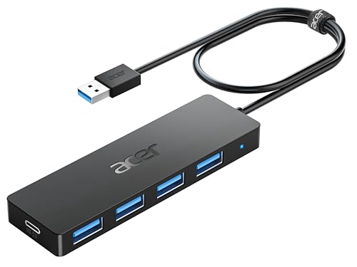 Acer USB Hub 4 Ports, Multiple USB 3.0 Hub, USBA Splitter for Laptop with Type C Power Port, Extender for A Port Laptop, PC, Desktop and More (2ft) - size: 2ft, style: USB-A 3.0