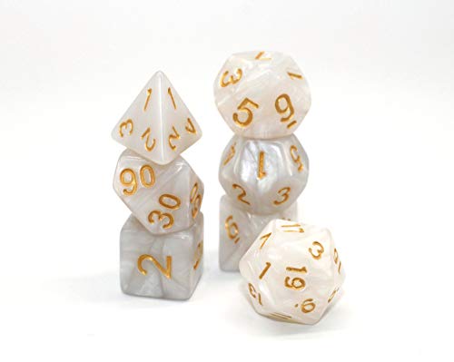 DND Dice Set Pearl White RPG 7-Die Dice Set Fit Dungeons and Dragons(D&D) Pathfinder MTG Role Playing Games Polyhedral Dice with Dice Pouch - color: White