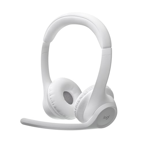 Logitech Zone 300 Wireless Bluetooth Headset with Noise-Canceling Microphone, Compatible with Windows, Mac, Chrome, Linux, iOS, iPadOS, Android – Off-White | Dual Beamforming Noise-Canceling Mics, 30mm Drivers, Up to 16 Hr Talk and 20 Hr Listen, USB-C Qui