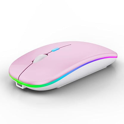 WREANU Wireless Bluetooth Mouse Rechargeable Laptop Mice with LED Lights Silent Slim Use(BT5.2 and 2.4G Portable USB Receiver) Dual Mode Computer Mouse for Laptop/iPad/Tablet/Apple/Computer/Mac(Pink) - color: Pink
