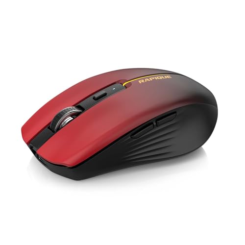 RAPIQUE Bluetooth Wireless Mouse, BT1/BT2+2.4G Tri-Mode, Red Gradient | 3-Device Switching, USB-C Rechargeable, Quiet Clicks, 800/1200/1600 DPI, 6 Buttons, Ergonomic Grip, For Laptop, MacBook, PC - color: Red Gradient