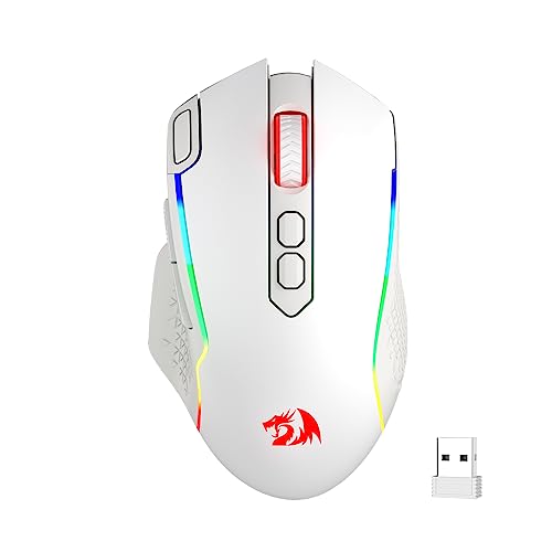 Redragon M810 PRO Wireless RGB Gaming Mouse 10000 DPI Remapping Keys | Cable-Free 0 Delay, Rapid-Fire Macro Keybinds, Vibing Backlight, Ergonomic Grip Body Comfort - color: White, style: M810 PRO