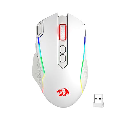 Redragon M810 PRO Wireless RGB Gaming Mouse 10000 DPI Remapping Keys | Cable-Free 0 Delay, Rapid-Fire Macro Keybinds, Vibing Backlight, Ergonomic Grip Body Comfort - color: White, style: M810 PRO