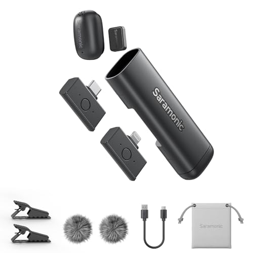 Saramonic Air SE Wireless Lavalier Microphone for for iPhone & Android — Dual Receiver (USB-C + Lightning), AI Noise Cancellation, 48kHz/24bit for YouTube, Podcast, Interview