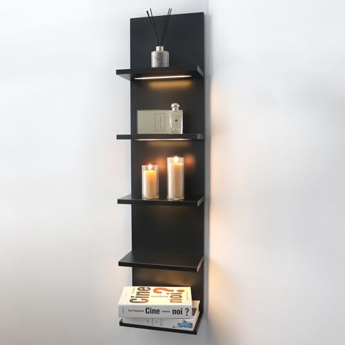 5 Tier Wall Shelf Unit, Black | Lack Shelf, For Bedroom, Office, Bathroom, Vanity Shelves, With LED Remote Control Light - color: Black