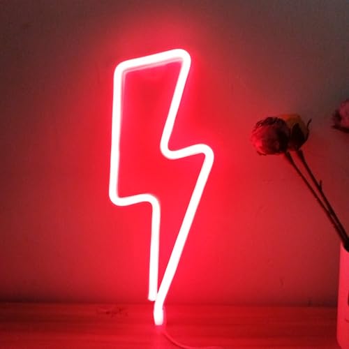 1 Pack Lightning Neon Sign Wall Decor,USB&Battery Powered LED Bolt Game Neon Light for Teen Girl Kid's Bedroom, Bar, Aesthetic,Christmas,Gaming Room, Party, Home, Wedding Party-Red - color: Red, size: 1-Pack